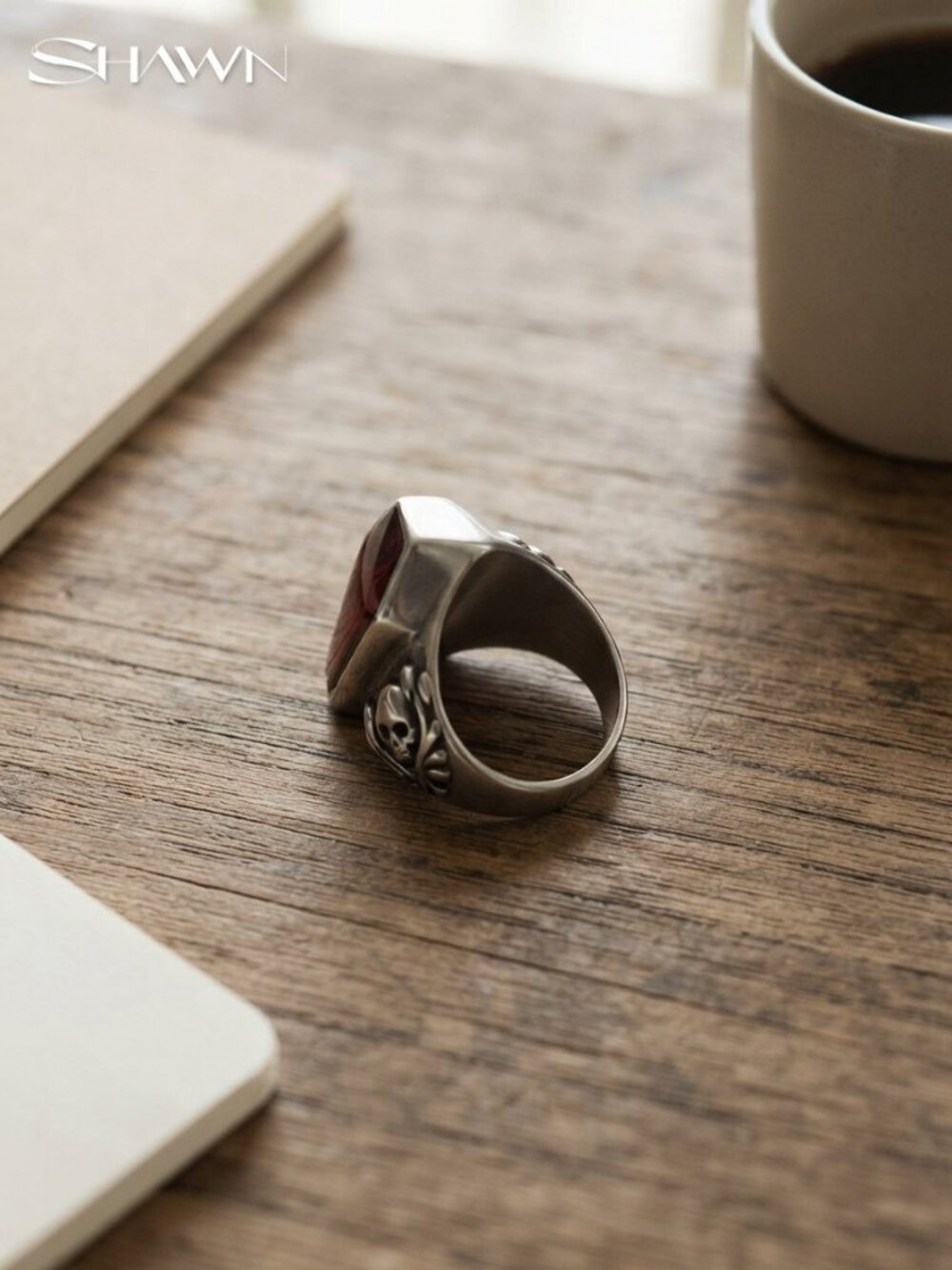 Mens Red Coffin Skull Gothic Ring